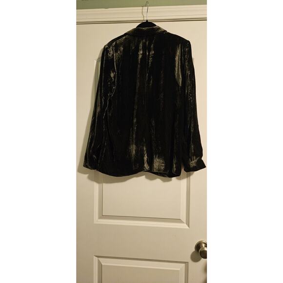 Urban Outfitters Velvet Blazer Jacket Womens LG Single Button Dark Green DEFECT - Picture 3 of 9